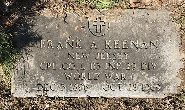 Frank A Keenan Grave Marker